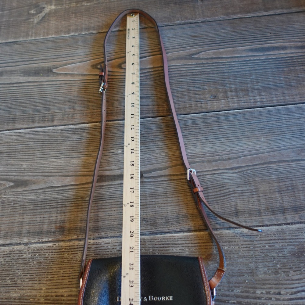 Dooney & Bourke Crossbody Bag Black Tan Pebble Leather Chevron Preppy Equestrian - Picture 13 of 15